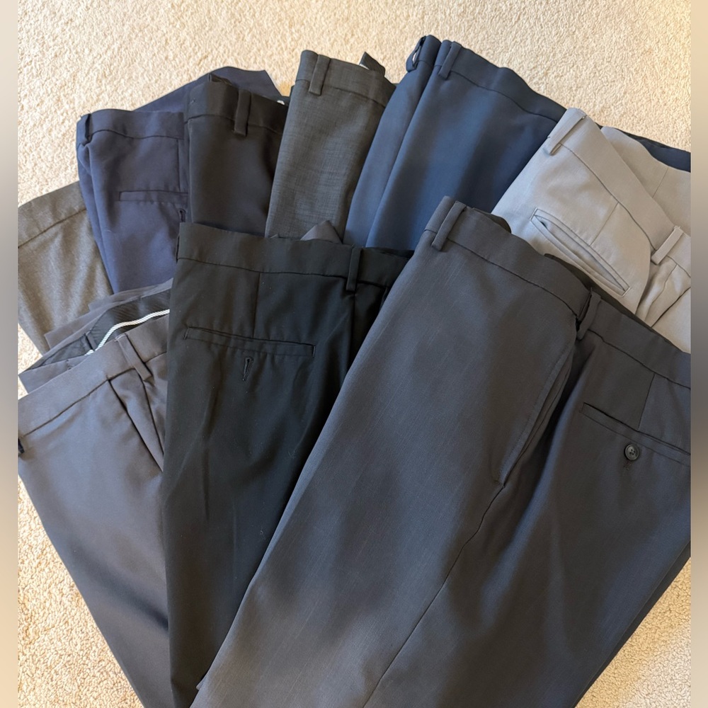 9 pairs Classic Men's Dress Pants - Navy, Black, Gray